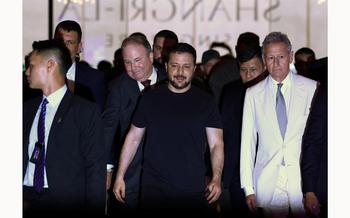 Ukrainian President Volodymyr Zelenskyy arrives at the Shangri-La Dialogue in Singapore June 1, 2024. 