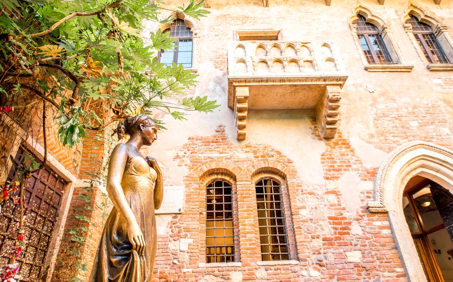The Juliet statue and balcony in Verona are the Italian town’s biggest tourist attraction. Ansbach Outdoor Recreation plans a trip to Venice and Verona on April 15.