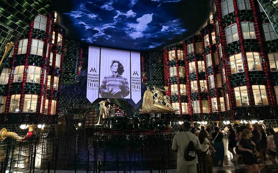 The grand atrium of the “Harry Potter” Ministry of Magic at Universal Epic Universe. 