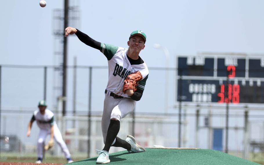 Kubasaki right-hander Asher Romnek delivers against St. Mary's.
