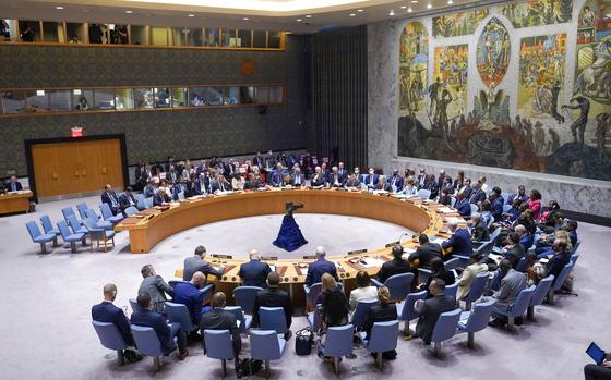 The United Nations Security Council meets on the situation in Ukraine, Thursday, Sept. 22, 2022 at United Nations headquarters. (AP Photo/Mary Altaffer)