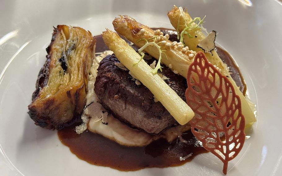 A tender steak filet with truffle, asparagus and a crisp potato side at Vicino in downtown Kaiserslautern.