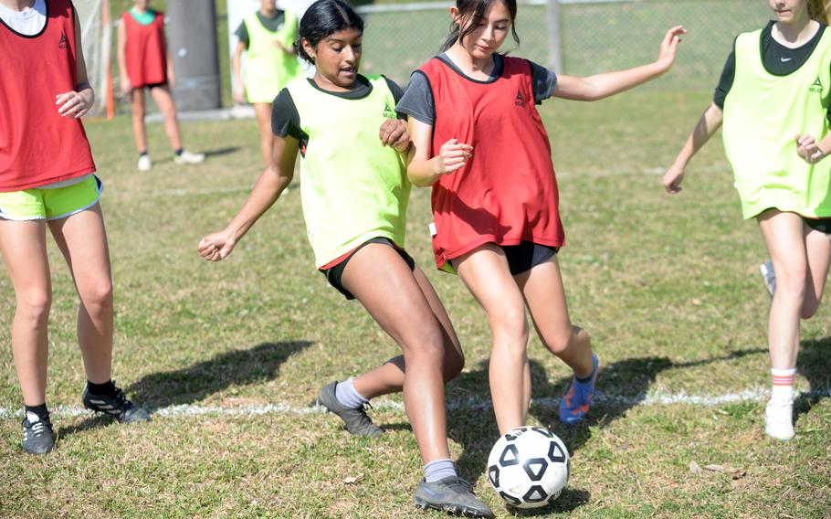 Solares Solano and Jessica Blackston are two sophomores on a Kubasaki girls soccer team that's a mix of upper and underclassmen.