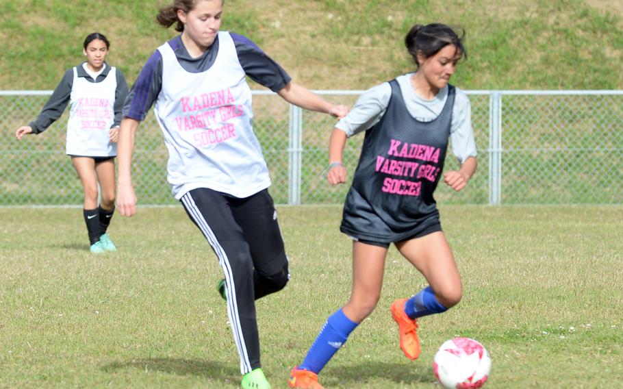 Junior Marina Sawyer and senior Mia Garza are returning midfield veterans for Kadena's girls soccer team.