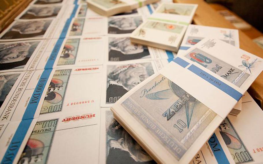 Examples of German wartime replacement currency are on display at the former German Federal Bank Bunker in Cochem, Germany. The currency was intended to replace cash in case of an influx of fake currency during a war. 