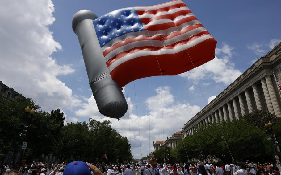 An American flag balloon in the Fourth of July parade in downtown D.C.