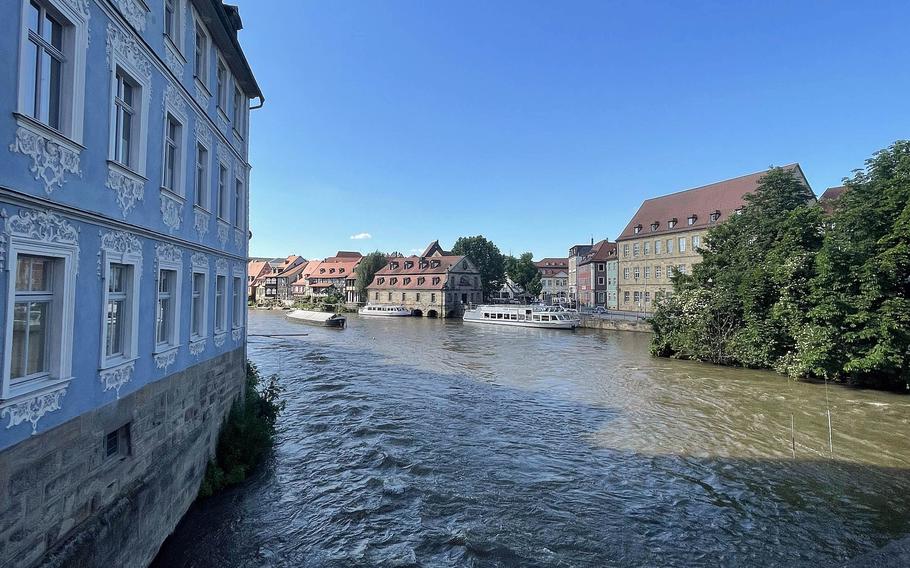 The Regnitz River runs through Bamberg, Germany in Upper Franconia on June 21, 2021.