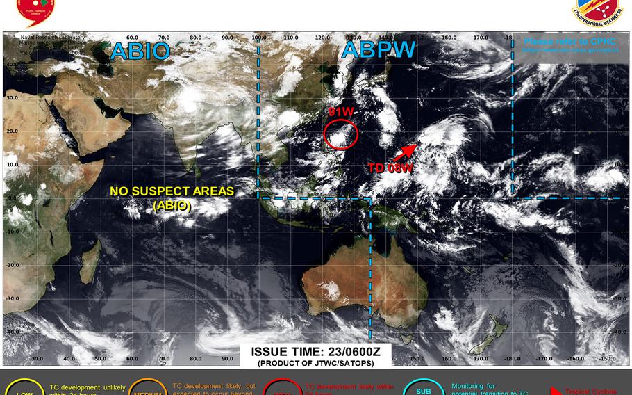 Tropical Depression 08W spawns well southeast of Japan, 91W Invest forms south of Okinawa.