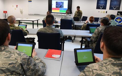 Students in the 333rd Training Squadron use tablets for training during the information technology fundamentals course at Keesler Air Force Base, Miss,. in December 2019. 