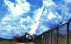 A Patriot PAC-2 interceptor launches from Palau on its way to shoot down a dummy cruise missile on June 15, 2020.