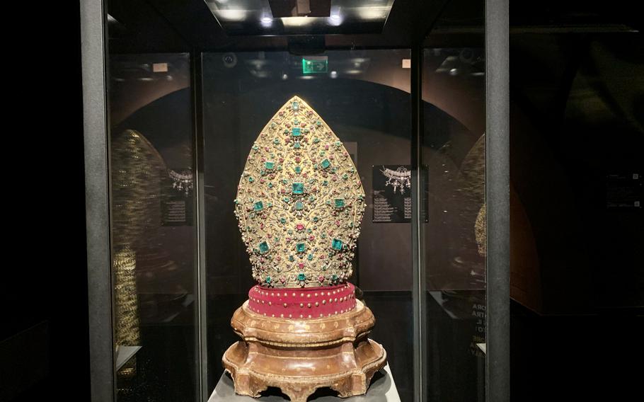 The treasure of San Gennaro includes this miter with thousands of diamonds, emeralds and rubies. Weighing nearly 40 pounds, the miter decorates the head of the bust of San Gennaro during processions. 