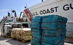 Pallets of illegal narcotics offloaded from U.S. Coast Guard Cutter Dauntless' following a drug offload at Base Miami Beach, Fla., April 1, 2022. 