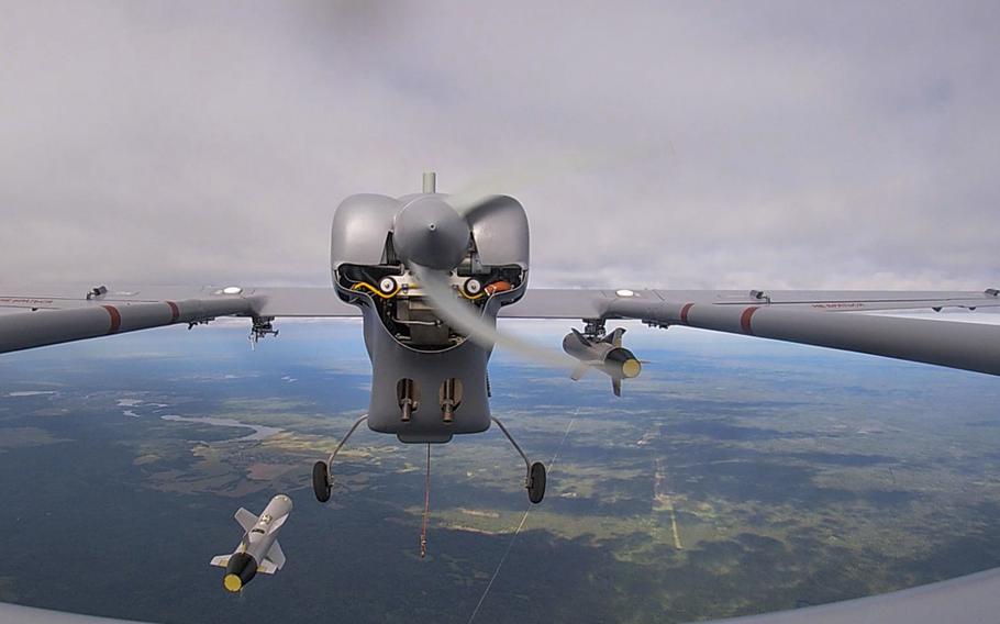 A Russian drone launches a missile at the Mulino training ground in the Nizhny Novgorod region, Russia, on Sept. 11, 2021. The defense of Ukraine has mobilized citizens from every sector of life who are acquiring and using cheap drones to fight back against Russian troops invading Ukraine.