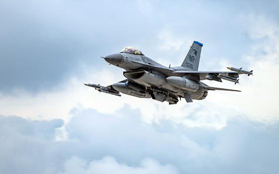 An F-16 Fighting Falcon assigned to the 35th Fighter Squadron takes off from Kunsan Air Base, South Korea, Sept. 27, 2023.