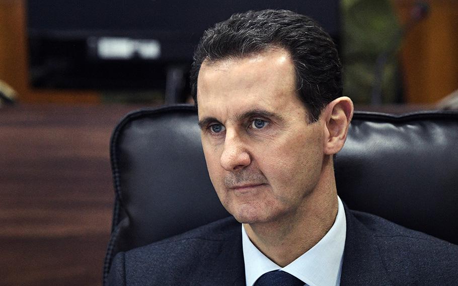 Syrian President Bashar Assad attends a meeting in Damascus, Syria, on Jan. 7, 2020.