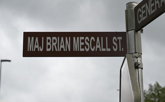 A street at Hohenfels Training Area, Germany, was renamed April 18, 2024, for Maj. Brian Mescall, a Massachusetts soldier killed in Afghanistan in 2009.