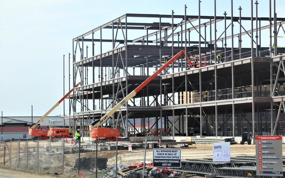 The construction area for a new $28.08 million barracks building is shown March 21, 2024, at Fort McCoy, Wis.