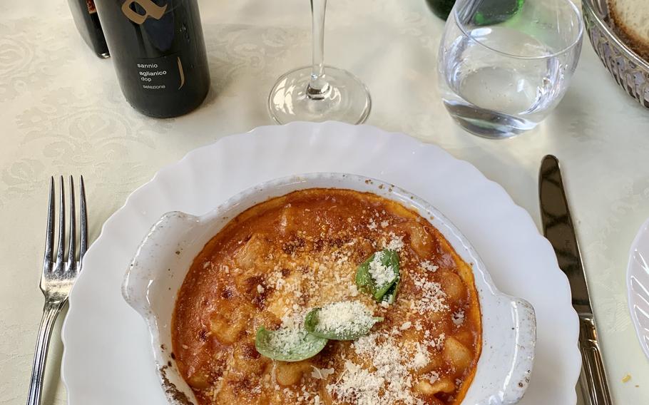One of Sorrento's famed dishes is gnocchi alla Sorrentina, which features potato dumplings with tomato sauce and provolone cheese.  