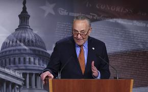 U.S. Senate Majority Leader Sen. Chuck Schumer (D-NY) speaks during a news conference at the U.S. Capitol on March 30, 2023, in Washington, DC. Sen. Schumer held a news conference to discuss the Narcan-resistant drug Xylazine, a mix of fentanyl and heroin also known as “Tranq", that has been linked to overdose deaths across upstate New York. (Alex Wong/Getty Images/TNS)