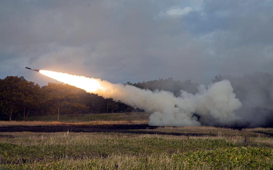 Members of 3rd Battalion, 12th Marine Regiment, 3rd Marine Division test-fire rockets from a High Mobility Artillery Rocket System, or HIMARS, in Hokkaido, Japan, Oct. 14, 2022. 