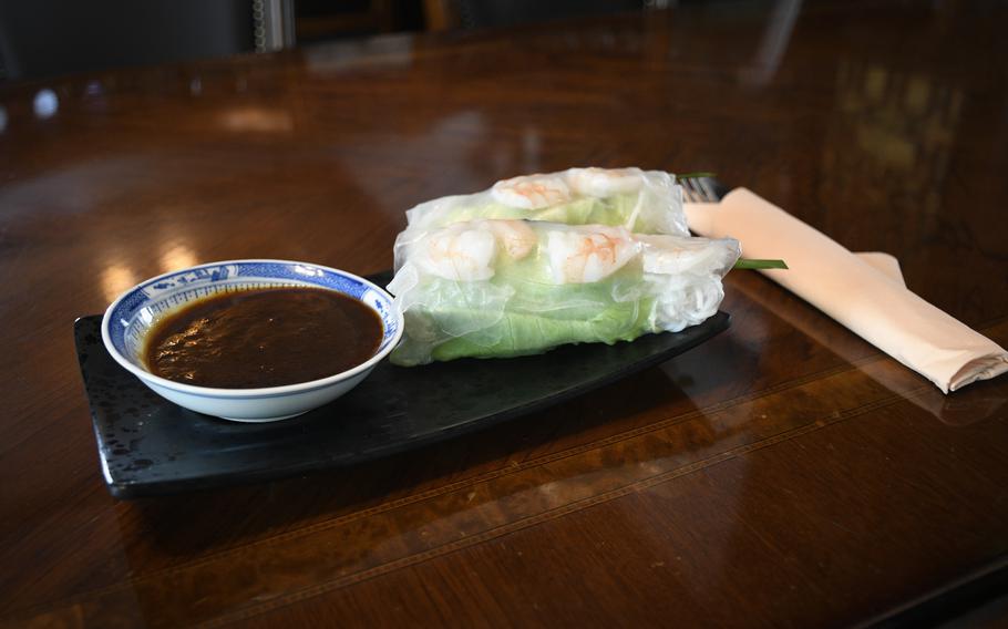 Pho Viet’s spring rolls contain shrimp, rice noodles, cilantro and mint wrapped in see-through rice paper, and they come with plenty of peanut sauce.
