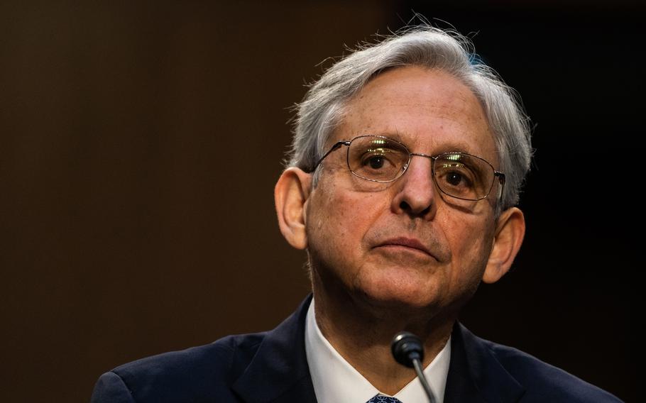 Judge Merrick Garland is shown during his confirmation hearing before the Senate Judiciary Committee on Capitol Hill in Washington on Feb. 22, 2021. 