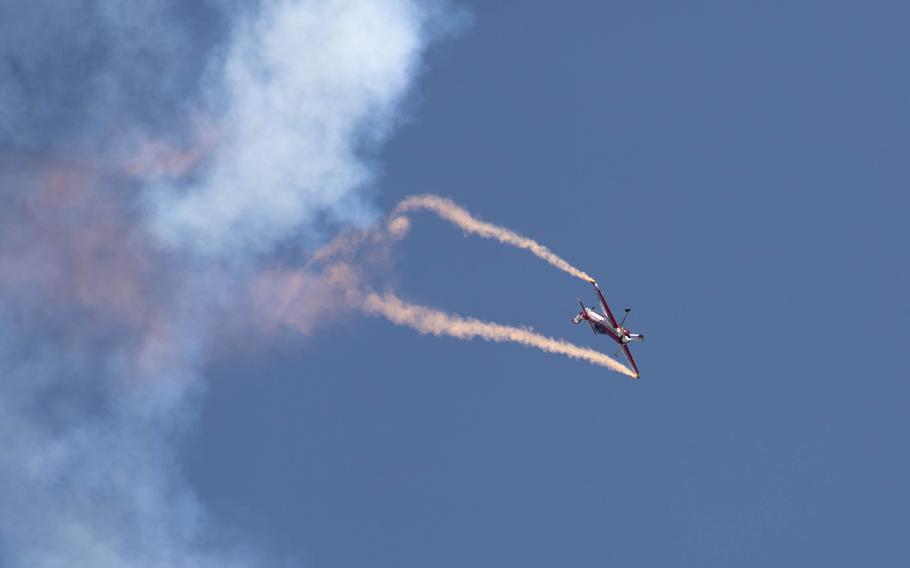 Hubie Tolson pilots a Sukhoi SU-31 for aerial demonstrations during the MCAS Cherry Point Air Show, Sunday, May 12, 2024, at MCAS Cherry Point, N.C. 