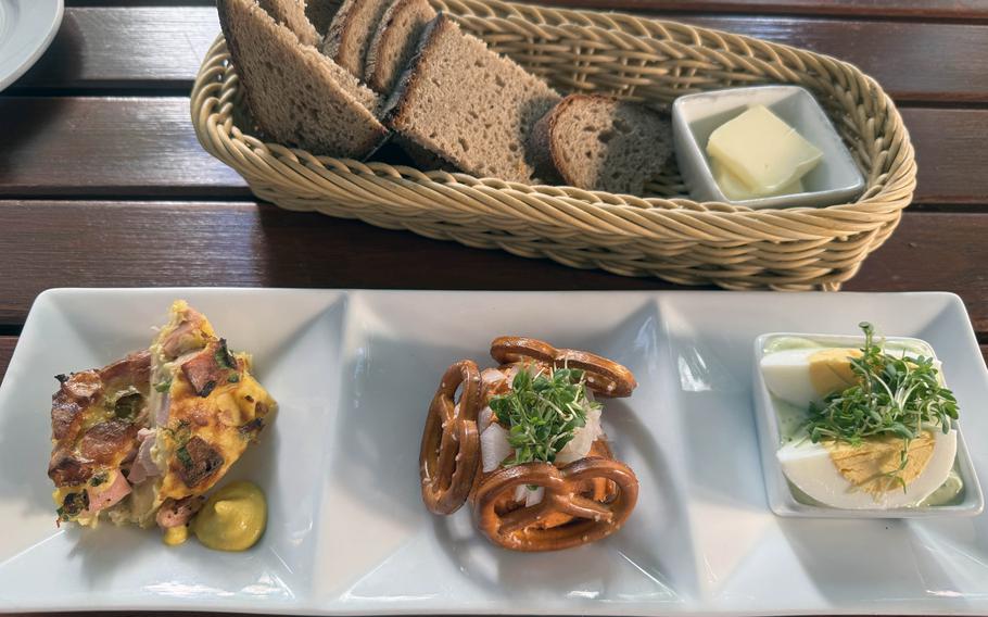 A dish of three starters at a restaurant in Mainz