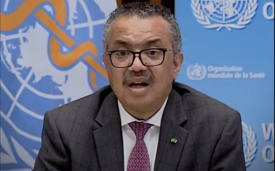 Screenshot from video depciting WHO Director-General Tedros Adhanom Ghebreyesus.