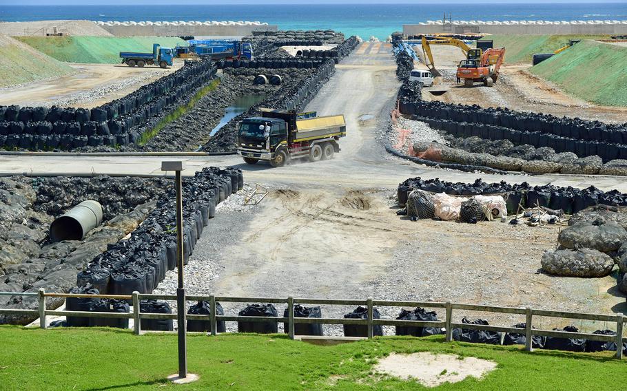 Construction work continued on a Marine Corps runway at Camp Schwab, Okinawa, on Sept. 15, 2022. 