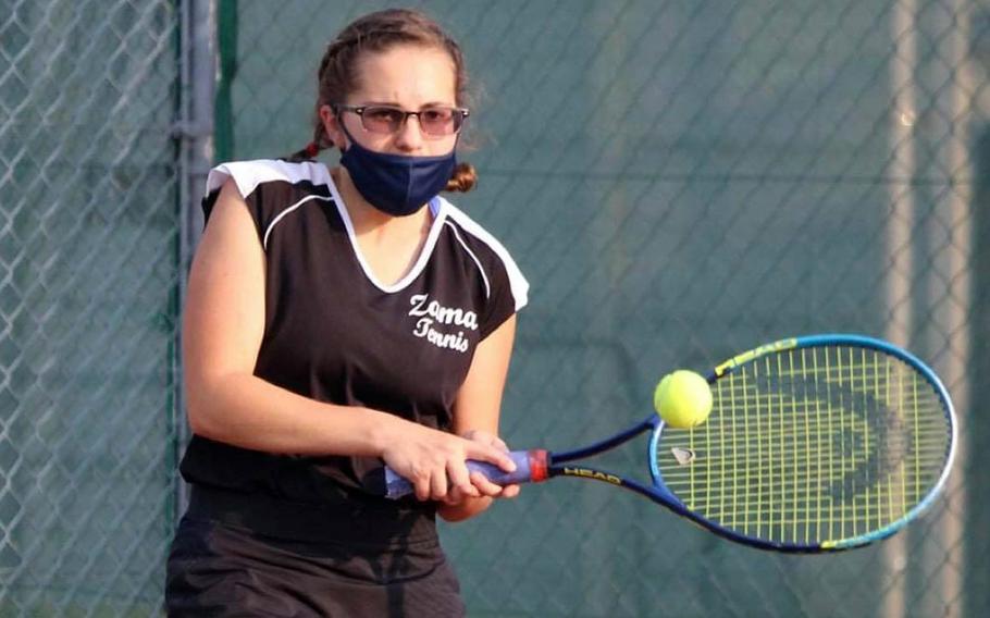 Zama’s girls No. 2 singles seed Caella Bolin defeated Nile C. Kinnick’s Hana Nguyen 8-5 during Saturday’s matches at Yokosuka Naval Base.