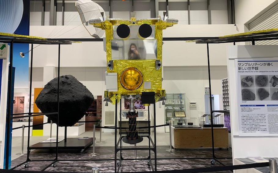 A model of the asteroid explorer Hayabusa2 at JAXA’s campus in Sagamihara, Japan. The explorer collected samples from the asteroid Ryugu in November 2019. 