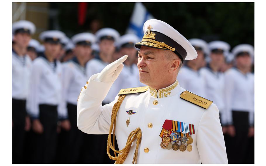 Russian Black Sea Fleet Commander, Adm. Viktor Sokolov is seen during a graduation ceremony at the Nakhimov Black Sea Higher Naval School on June 18, 2023. 