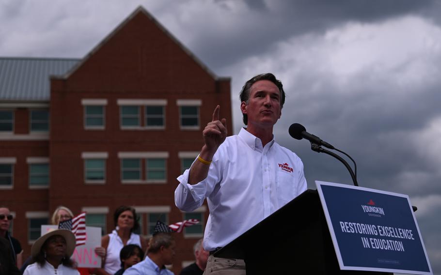 Virginia Republican gubernatorial nominee Glenn Youngkin speaks about critical race theory in Loudoun County schools on June 30, 2021, in Ashburn, Va.