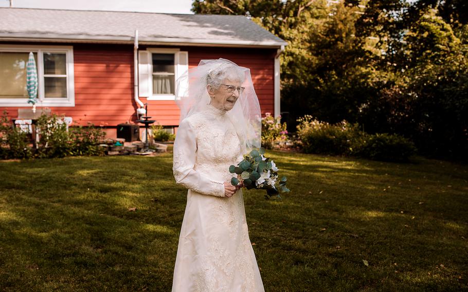 Frankie King, 97, was not able to have a photographer for her first wedding in 1944. 