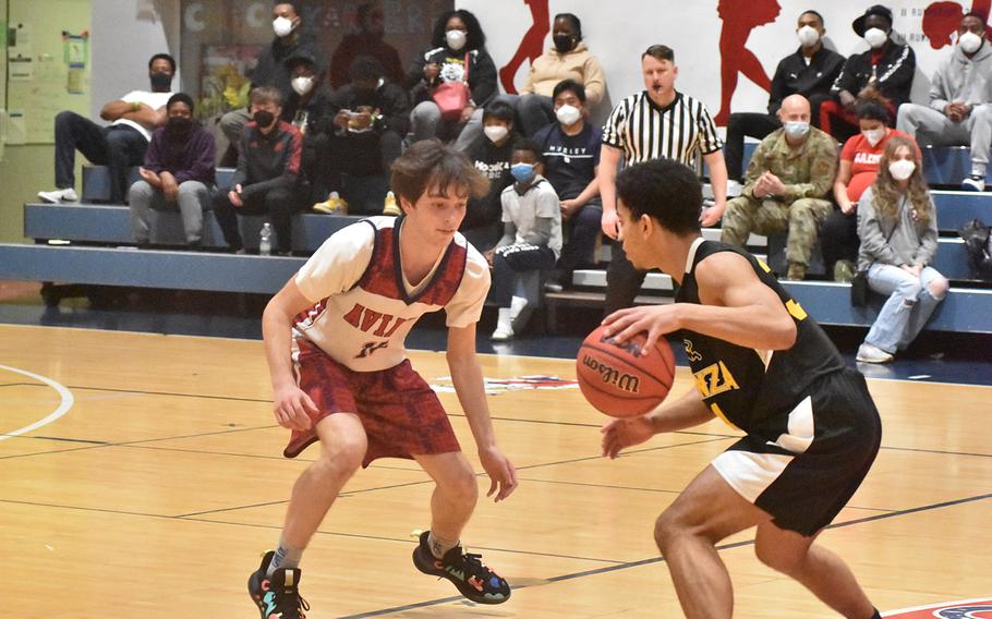 Aviano’s Gabe Fabbro had an eye for the ball on Friday, Feb. 4, 2022, coming up with seven steals in his team’s 51-48 victory over Spencer Gideon and the Cougars.