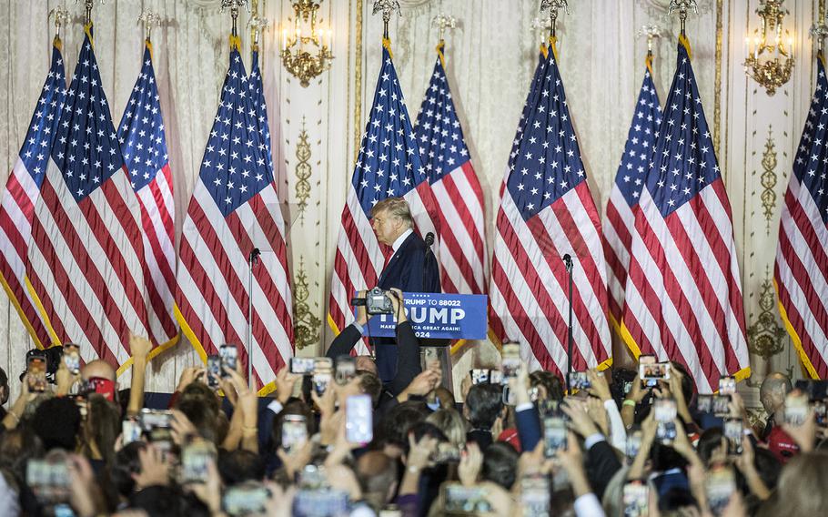 Donald Trump announces his new bid for president last month at Mar-a-Lago in Palm Beach, Fla.