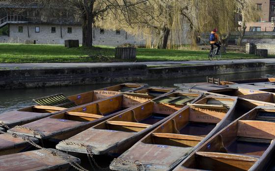 Boats belonging to Scudamore's Punting Co. wait in the river for passengers at the company's boatyard in Cambridge, England.

Looking for something to do around your neighborhood this weekend? Check out the event listings on Stars and Stripes' communities pages!
https://ww2.stripes.com/communities

META TAGS: Travel; tourism; R&R; entertainment