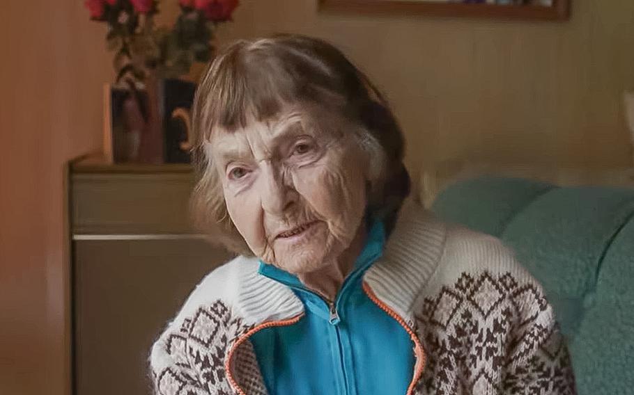 A video screen grab shows Holocaust survivor Bonka Sundstrom telling her life story in June 2020.