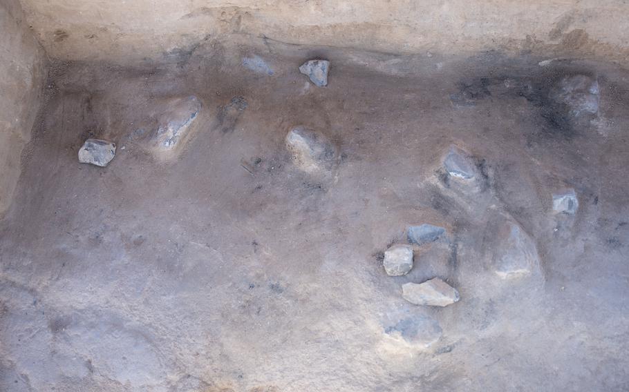 The remnants of an 8,200-year-old hearth recently uncovered at Holloman Air Force Base, New Mexico, on March 7, 2024.