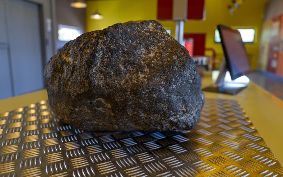 The “Lava Bomb,” weighing 159 pounds, is on display in the volcano workshop on Sept. 21, 2024, in Mendig, Germany. The rock was ejected during the eruption of the Laach Lake volcano over 13,000 years ago.