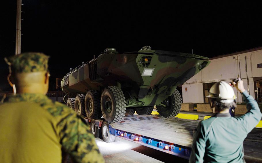 Marines disembark Amphibious Combat Vehicles at Naha Military Port, Okinawa, Japan, June 29, 2024. 