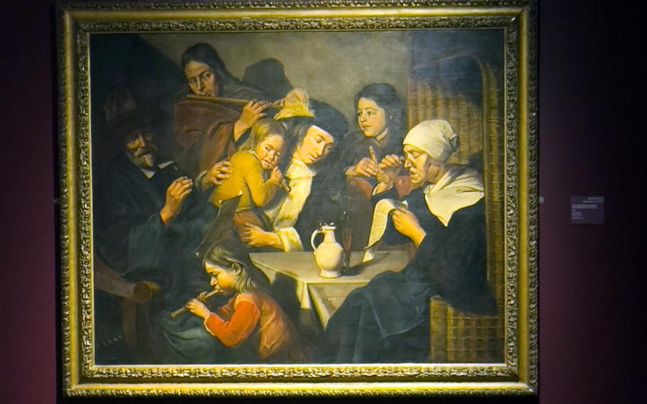A painting of various people.
