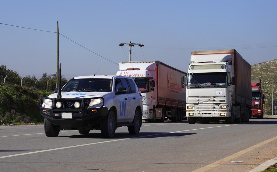 The first United Nations cross-border aid convoy successfully reached north-west Syria on Thursday, Feb. 9, 2023, after the earthquake temporarily disrupted operations. 