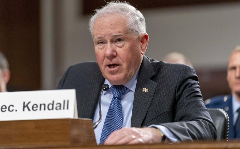 Secretary of the Air Force Frank Kendall attends a Senate Armed Services budget hearing on Capitol Hill in Washington, May 2, 2023.