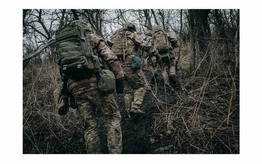 Ukrainian recruits with the Aidar Battalion train in the eastern Donbas region.