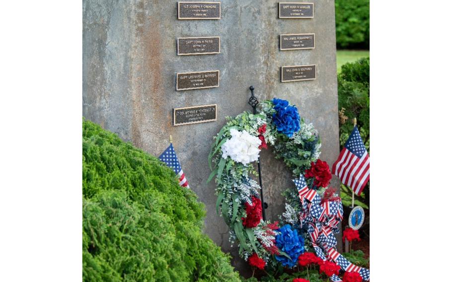 Members of the 104th Fighter Wing and their loved ones held a memorial rededication ceremony for the 13 fallen service members killed in the line of duty.
