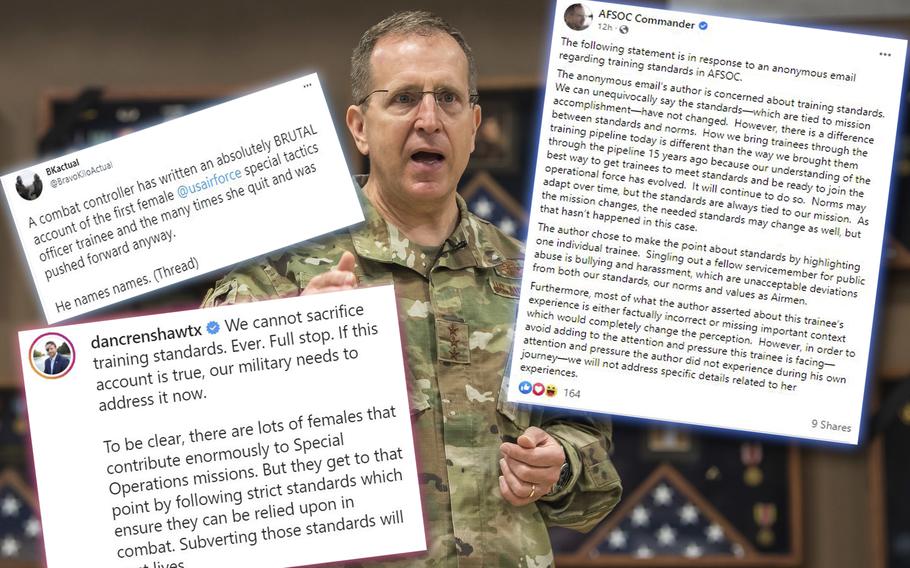 Lt. Gen. Jim Slife, the Air Force Special Operations Command chief, denied claims that the service made special allowances for a woman who aimed to be the first female elite special tactics airmen.