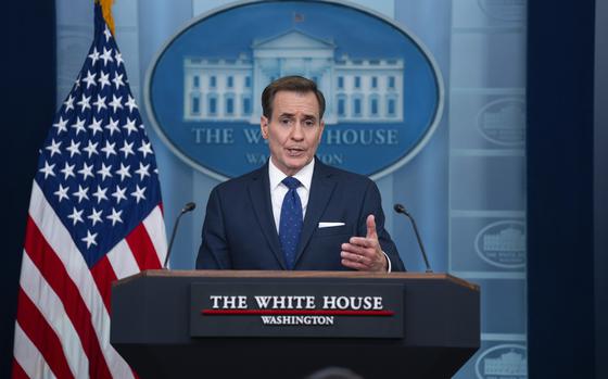National Security Council spokesman John Kirby speaks during a press briefing at the White House, Thursday, April 4, 2024, in Washington. (AP Photo/Evan Vucci)