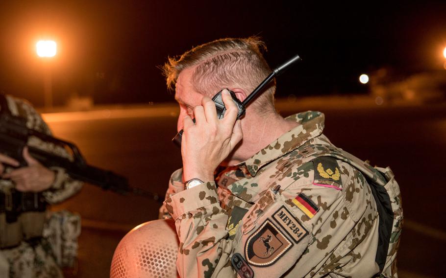 The commander of German forces in Afghanistan, Brig. Gen. Ansgar Meyer, leaves Camp Marma in Mazar-e-Sharif, with the last Airbus A400M flying out, June 29, 2021.